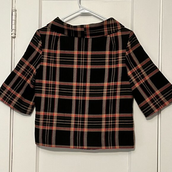 Trina Turk mock neck plaid blouse size XS 3/4 sleeve preppy dark academia fall - Picture 4 of 9